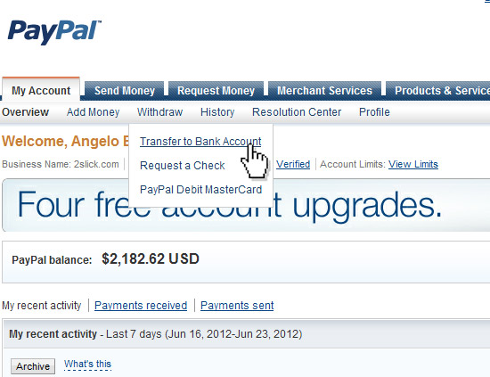 paypal transfer to bank account completed