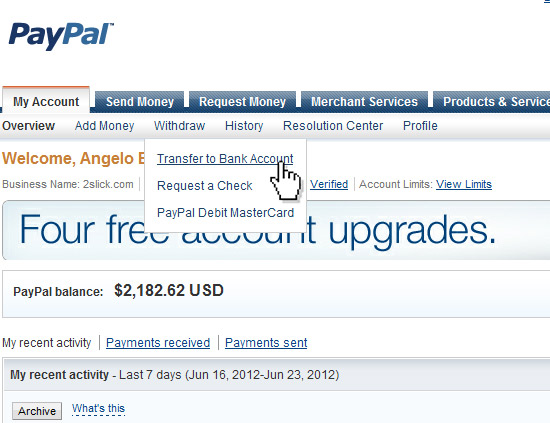 paypal send money from bank account