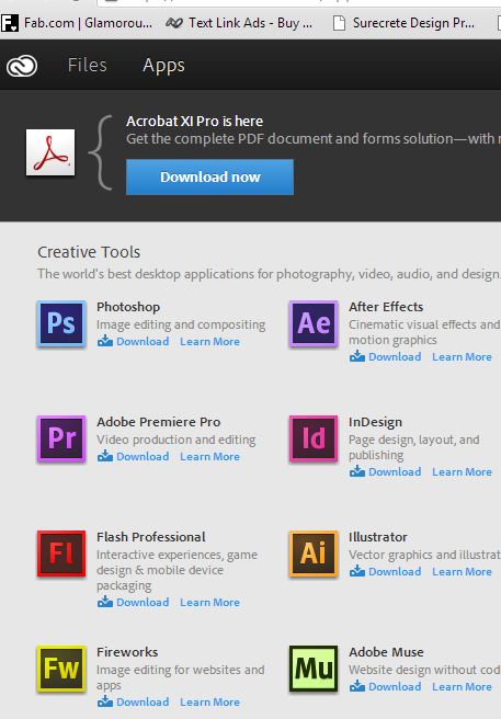 directory of adobe creative cloud apps